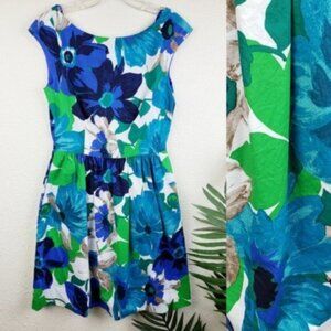 Eliza J Floral Print Abstract Cotton Fit and Flare Pinup Dress size 4